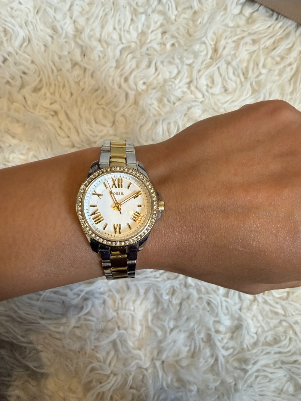 Fossil Two-Tone Gold and Silver Crystal Bezel Women’s Watch